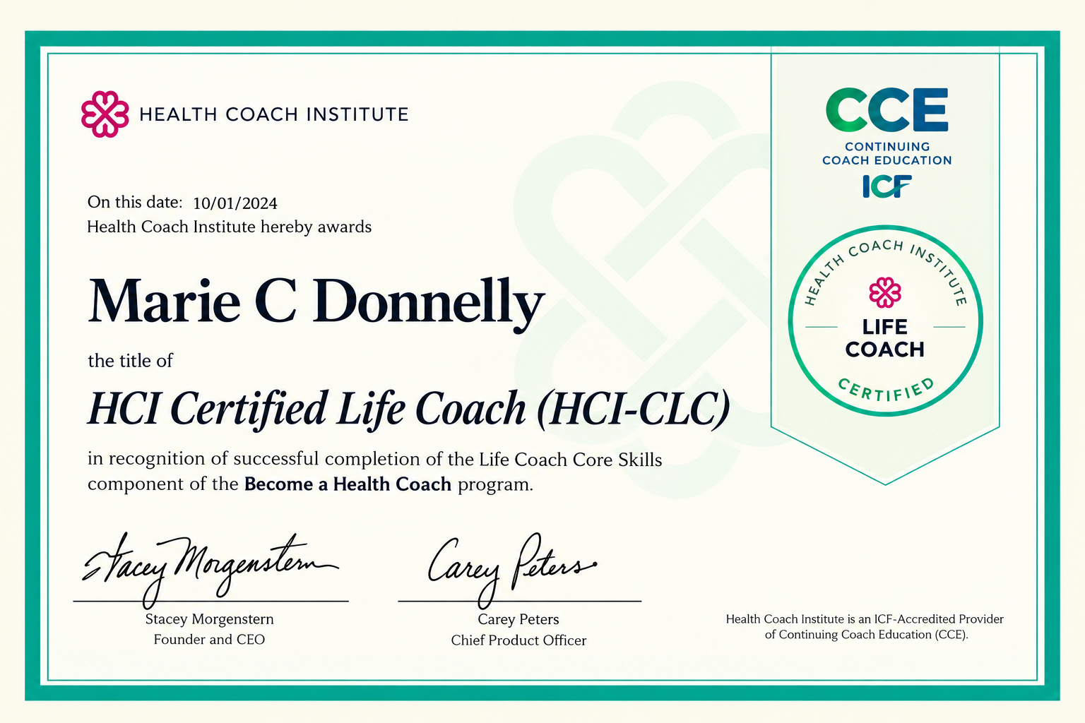 Teal Certified Life Coach Certificate